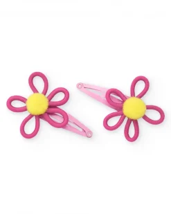 Barrettes pour fille avec fleurs en fuchsia et jaune
