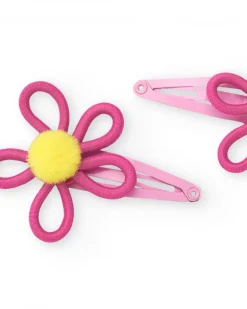 Barrettes pour fille avec fleurs en fuchsia et jaune