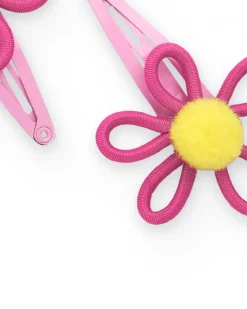 Barrettes pour fille avec fleurs en fuchsia et jaune