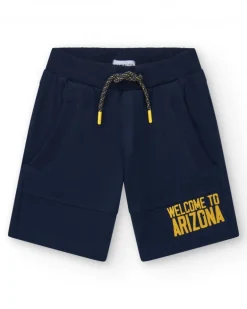 Bermuda bleu marine pour garçon avec taille élastique et imprimé devant.