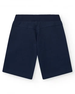 Bermuda bleu marine pour garçon avec taille élastique et imprimé devant.