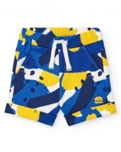 Bermuda bleu pour garçon avec imprimé jaune et blanc