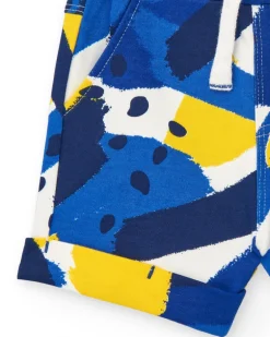 Bermuda bleu pour garçon avec imprimé jaune et blanc