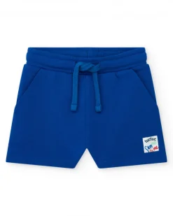 Bermuda bleue pour garçon avec taille ajustable et écusson brodé