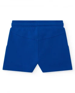 Bermuda bleue pour garçon avec taille ajustable et écusson brodé