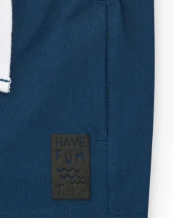 Bermuda bleue pour garçon avec taille ajustable et imprimé