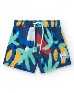 Bermuda de bain bleu marine pour garçon avec imprimé et taille ajustable