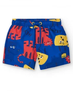 Bermuda de bain bleue pour garçon avec animaux et taille ajustable