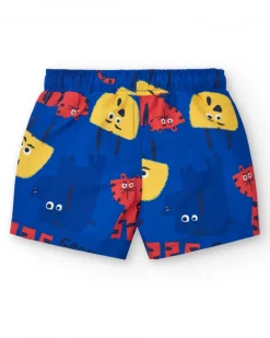 Bermuda de bain bleue pour garçon avec animaux et taille ajustable