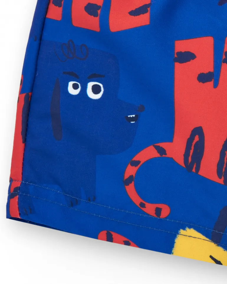 Bermuda de bain bleue pour garçon avec animaux et taille ajustable