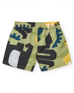 Bermuda de bain pour garçon avec imprimé en vert, noir et jaune