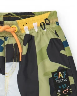 Bermuda de bain pour garçon avec imprimé en vert, noir et jaune