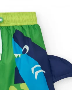 Bermuda de bain verte pour garçon avec requin et nageoire