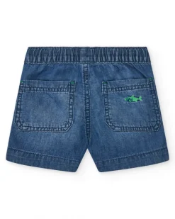 Bermuda en denim bleue pour garçon avec poisson brodé