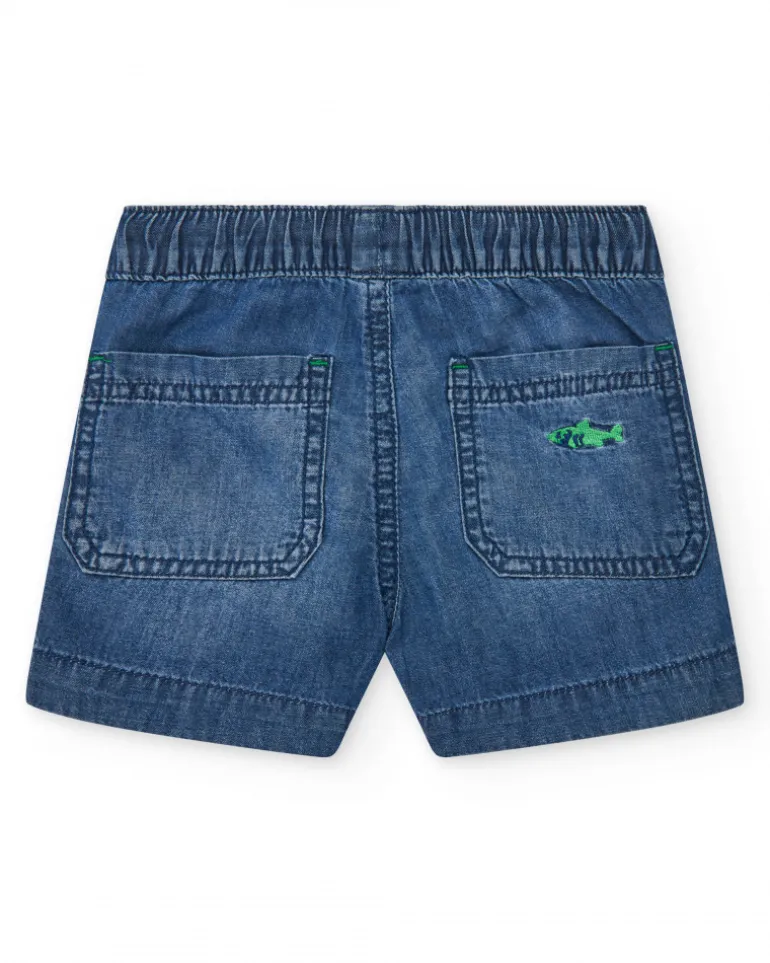 Bermuda en denim bleue pour garçon avec poisson brodé
