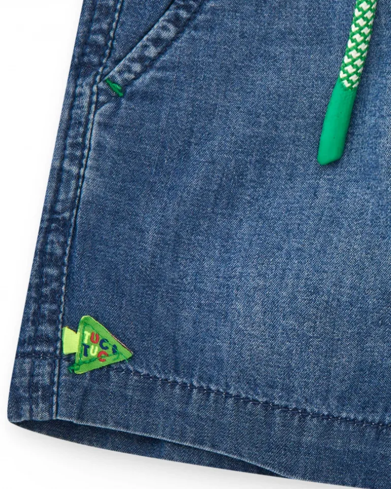 Bermuda en denim bleue pour garçon avec poisson brodé