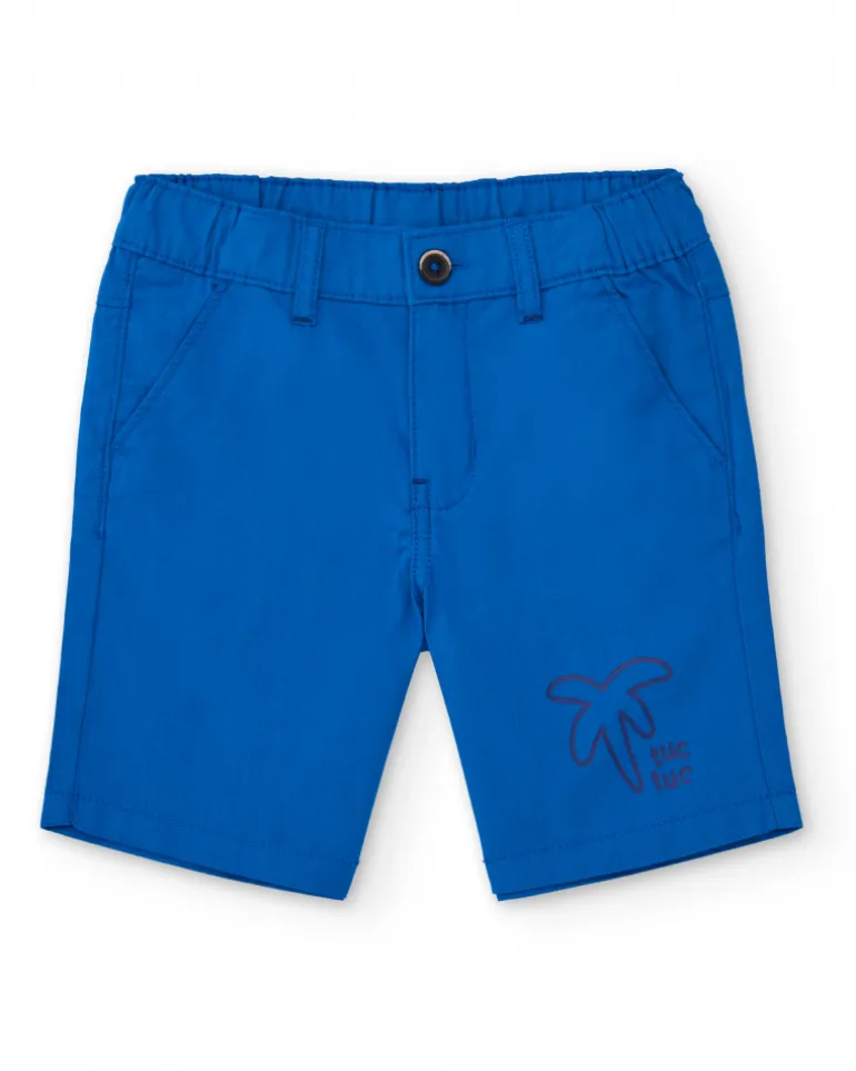 Bermuda para niño en azul eléctrico con estampado de palmera