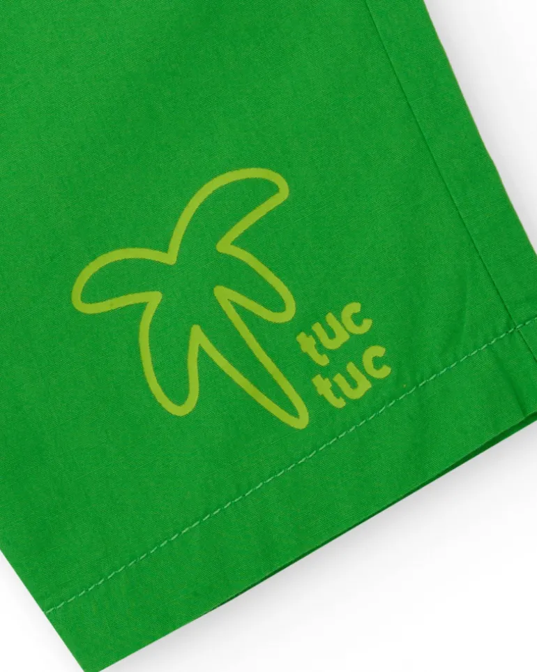 Bermuda para niño en verde con estampado de palmera