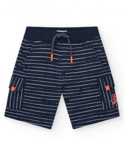 Bermuda pour garçon à rayures blanches avec taille élastique et poches latérales