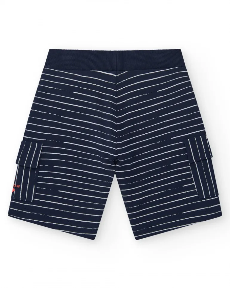 Bermuda pour garçon à rayures blanches avec taille élastique et poches latérales