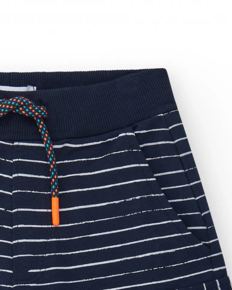 Bermuda pour garçon à rayures blanches avec taille élastique et poches latérales