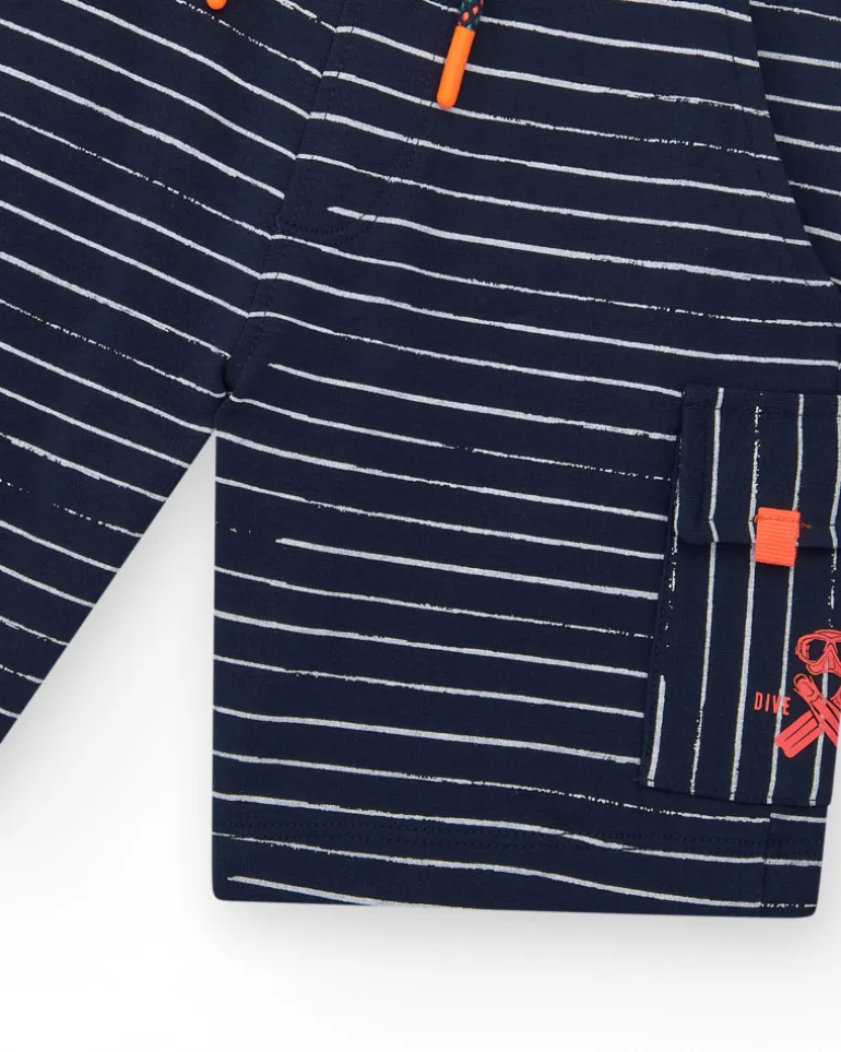 Bermuda pour garçon à rayures blanches avec taille élastique et poches latérales
