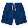 Bermuda pour garçon en noir avec imprimé tropical et taille ajustable