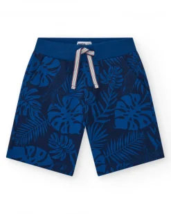 Bermuda pour garçon en noir avec imprimé tropical et taille ajustable