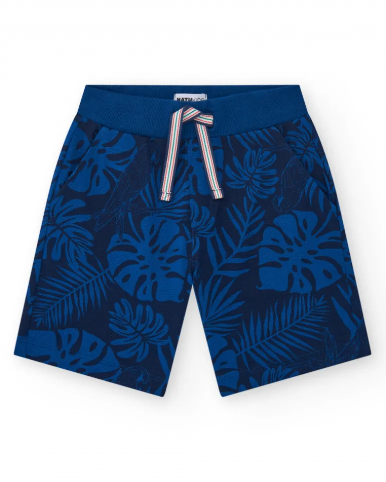 Bermuda pour garçon en noir avec imprimé tropical et taille ajustable