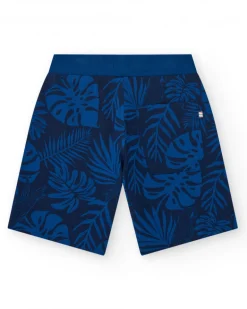 Bermuda pour garçon en noir avec imprimé tropical et taille ajustable