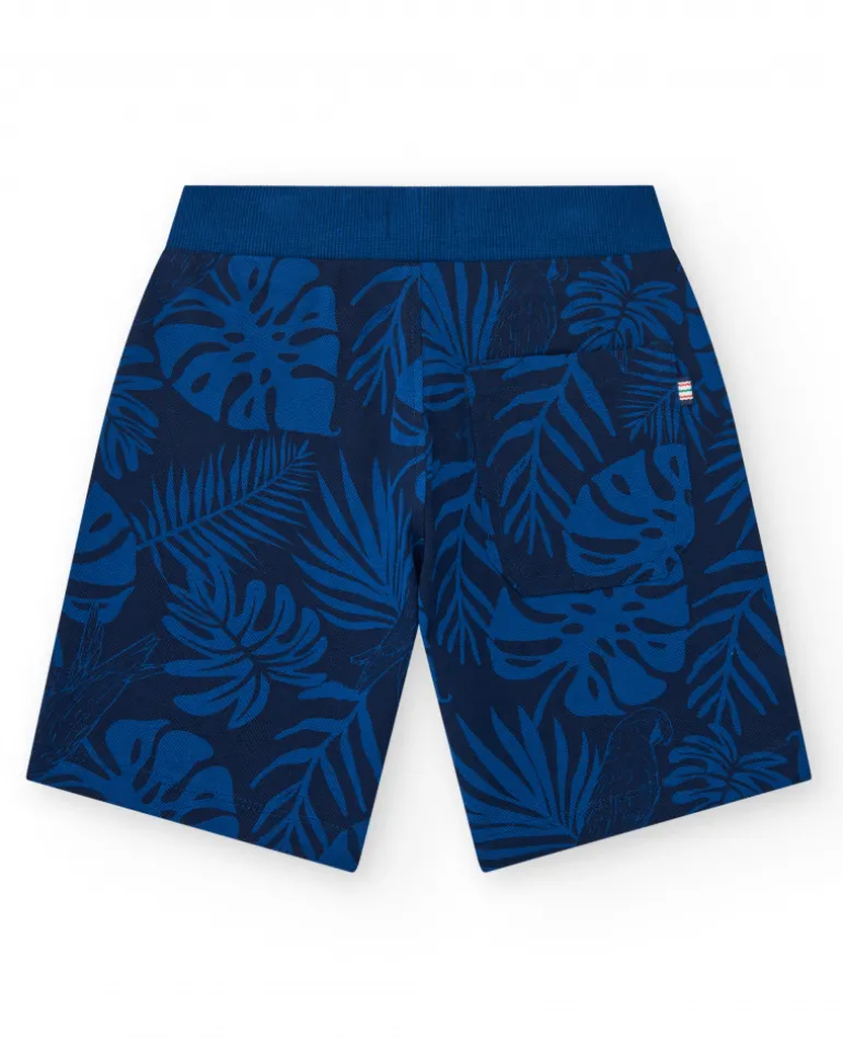 Bermuda pour garçon en noir avec imprimé tropical et taille ajustable