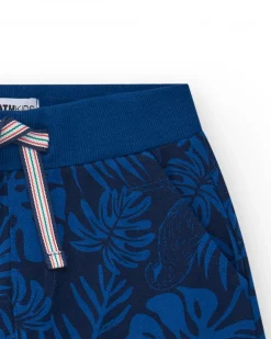 Bermuda pour garçon en noir avec imprimé tropical et taille ajustable