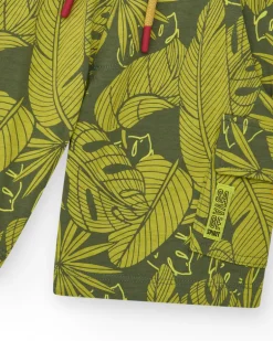 Bermuda pour garçon en vert avec imprimé tropical et taille élastique
