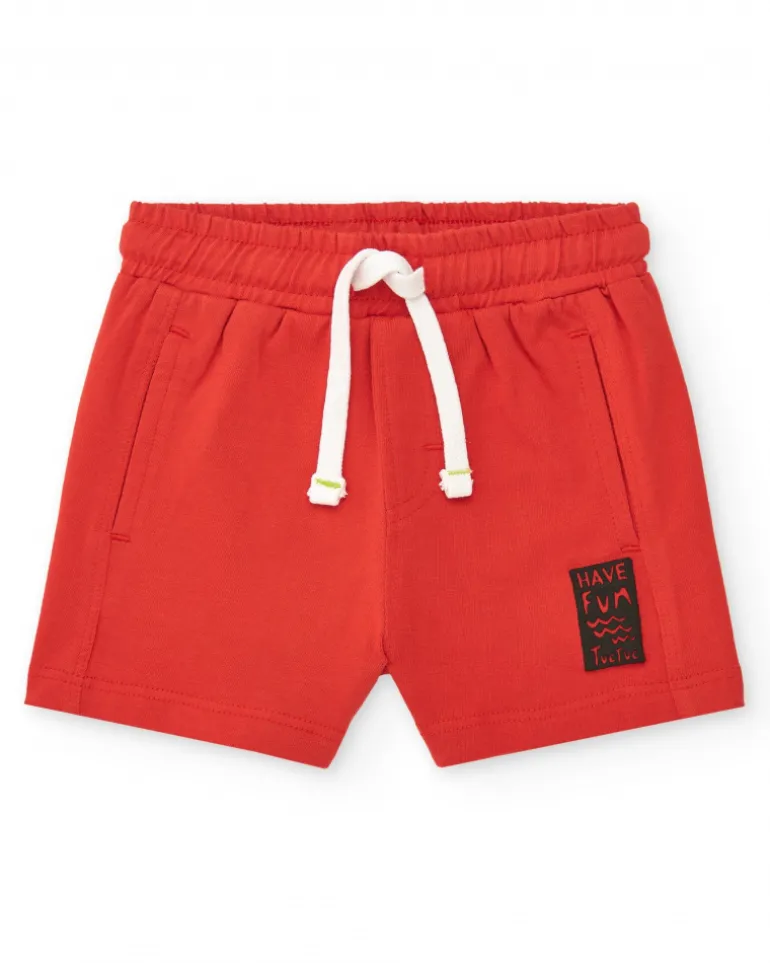 Bermuda rouge pour garçon avec poches et cordon blanc