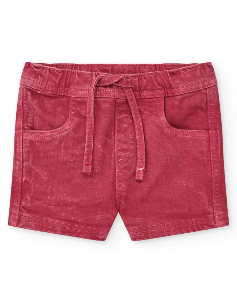 Bermuda rouge pour garçon avec effet délavé et taille ajustable