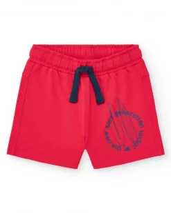 Bermuda rouge pour garçon avec imprimé de planches et taille ajustable
