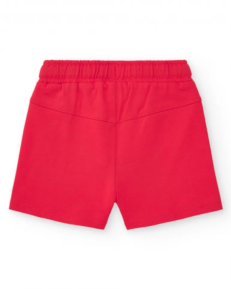 Bermuda rouge pour garçon avec imprimé de planches et taille ajustable