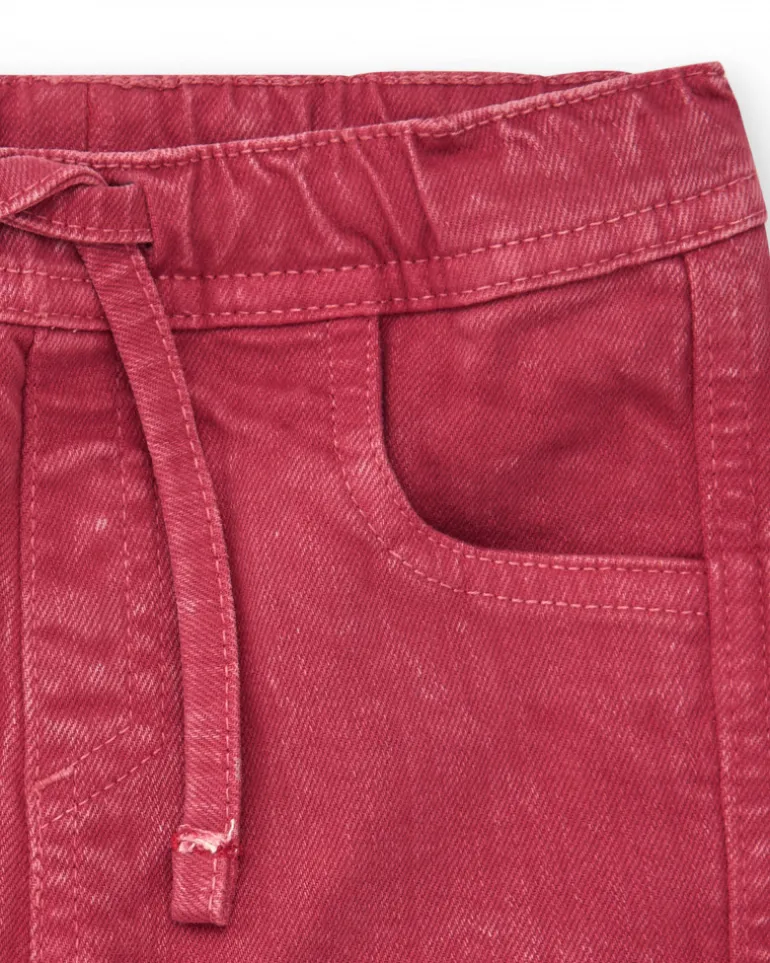 Bermuda rouge pour garçon avec effet délavé et taille ajustable