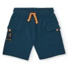 Bermuda tipo cargo para niño en azul petróleo con cordón naranja
