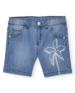 Bermuda vaquera para niño en azul con estampado de palmera