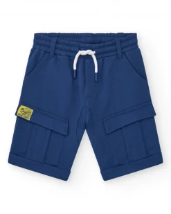 Bermudas pour garçon en bleu marine avec poches et taille élastique.