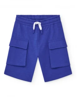 Bermudas pour garçon en bleu avec poches et taille élastique.