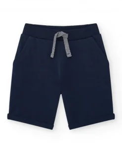 Bermudas pour garçon en bleu avec taille ajustable et poches.