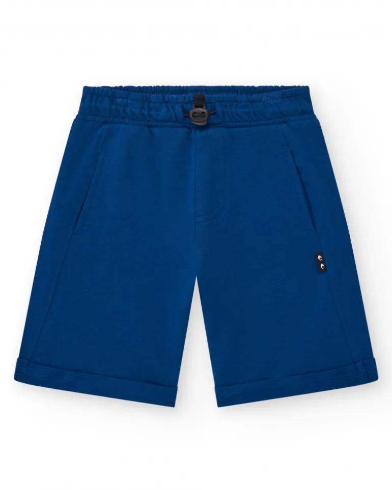 Bermudas pour garçon en bleu marine avec taille ajustable et poches.