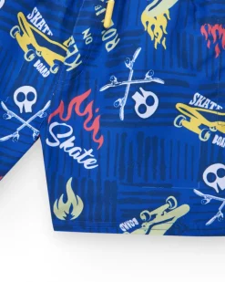 Bermudas pour garçon en bleu avec taille élastique et imprimé skate.
