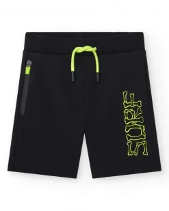 Bermudas pour garçon en noir avec taille élastique et poche latérale