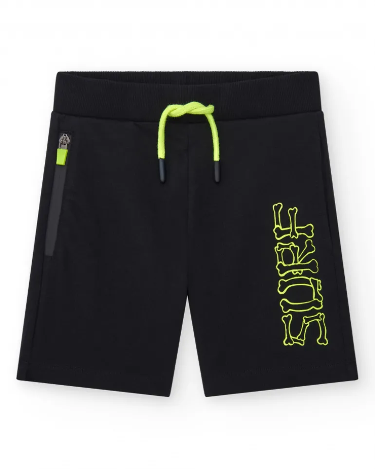 Bermudas pour garçon en noir avec taille élastique et poche latérale
