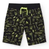 Bermudas pour garçon en noir avec taille élastique et imprimé.