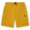 Bermudas pour garçon en orange avec taille ajustable et poches.