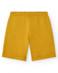 Bermudas pour garçon en orange avec taille ajustable et poches.